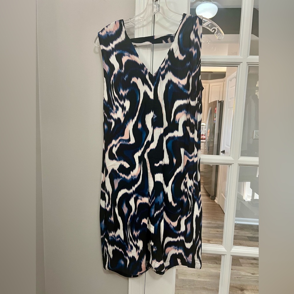 Liverpool Black and Blue Abstract Midi Dress
